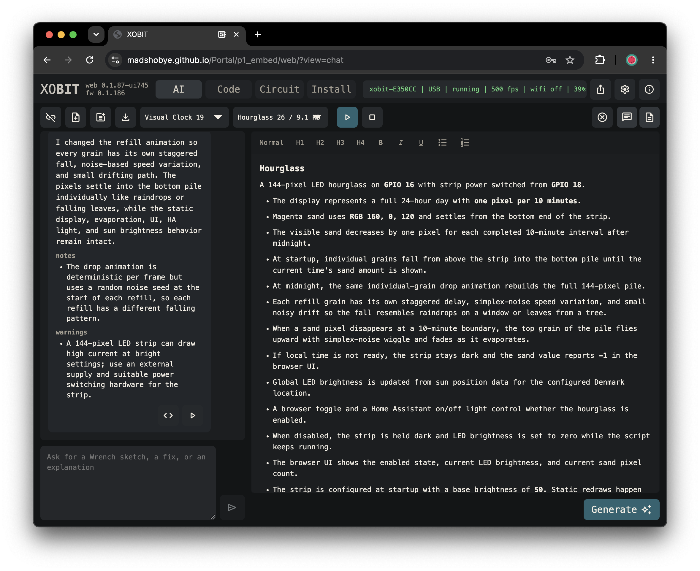 XOBIT AI workspace with chat and project specification